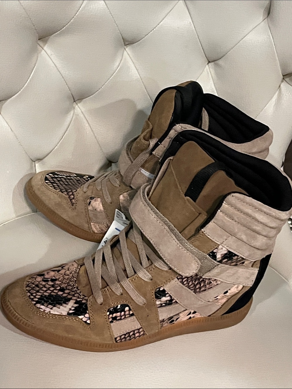 Zara Tan Suede Wedge Sneakers Snake Print Size 9 40 Inside high heel Wedge